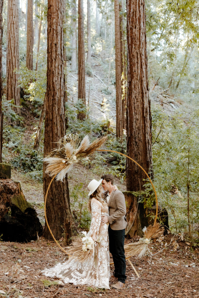 bridal hat, California Redwoods wedding, Santa cruz wedding, santa cruz elopement, santa cruz wedding photographer, big sur elopement, big sur wedding, boho bride, california boho elopement, boho wedding dress, best places to elope in California, California elopement, California forest elopement, boho bride inspo, santa cruz wedding photographer, big sur wedding photographer, Rachel Christopherson Photography