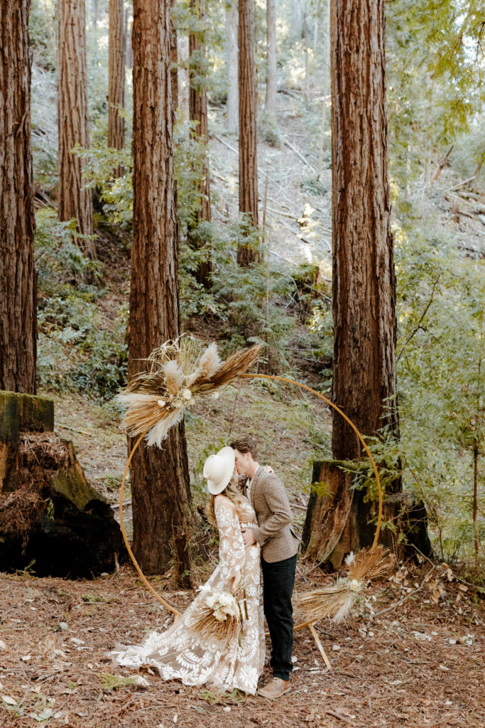 bridal hat, California Redwoods wedding, Santa cruz wedding, santa cruz elopement, santa cruz wedding photographer, big sur elopement, big sur wedding, boho bride, california boho elopement, boho wedding dress, best places to elope in California, California elopement, California forest elopement, boho bride inspo, santa cruz wedding photographer, big sur wedding photographer, Rachel Christopherson Photography
