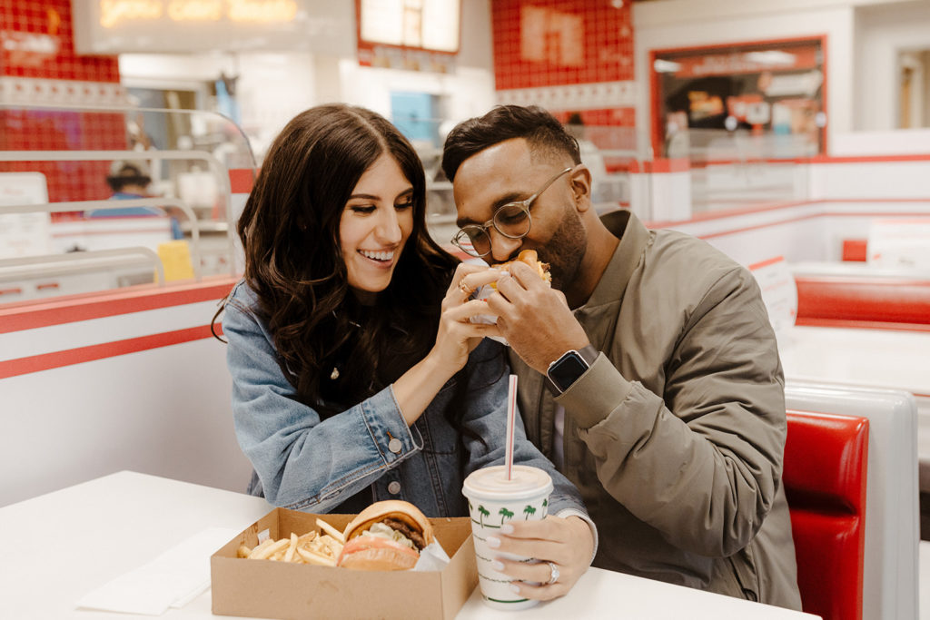 In n out engagement photos, creative engagement photos, Sacramento engagement photos, Sacramento engagement photographer, jean jacket engagement photos, unique engagement photos, Rachel Christopherson Photography