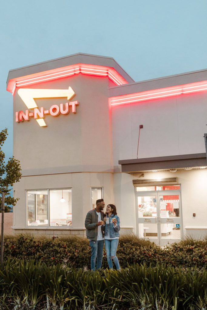 In n out engagement photos, creative engagement photos, Sacramento engagement photos, Sacramento engagement photographer, jean jacket engagement photos, unique engagement photos, Rachel Christopherson Photography