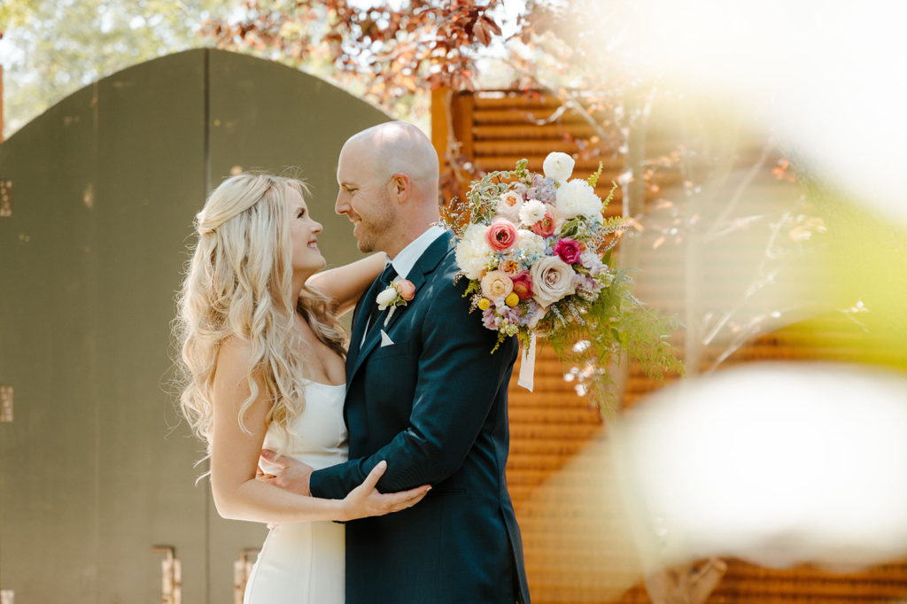 Rachel Christopherson Photography-Sacramento Garden Wedding-Rustic Wedding-Summer Wedding-Northern California-Nor Cal-Bride and Groom-Bridal Bouquet-Bridal Hair-Navy Suit