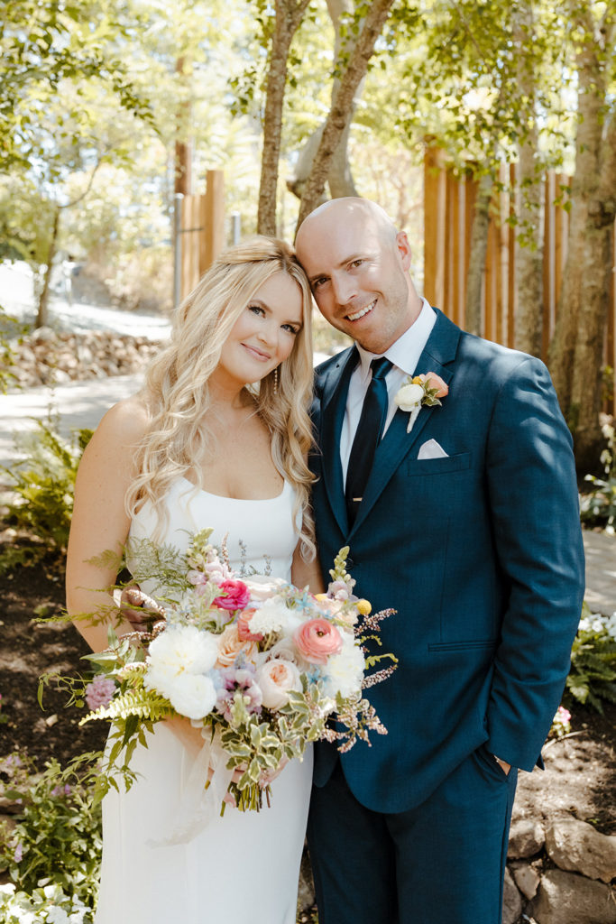 Rachel Christopherson Photography-Sacramento Garden Wedding-Rustic Wedding-Summer Wedding-Northern California-Nor Cal-Bride and Groom-Bride and Groom First Look-Navy Suit-Bridal Hair-Bridal Bouquet