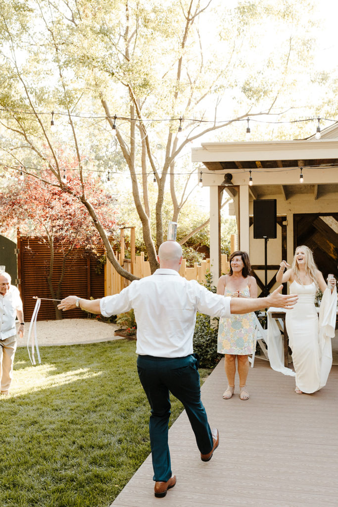 Rachel Christopherson Photography-Sacramento Garden Wedding-Rustic Wedding-Summer Wedding-Northern California-Nor Cal-Wedding Reception-Wedding-Party Table-Wedding Dance Floor-Wedding Reception Dance Floor-Groom