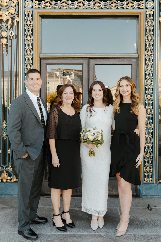 Rachel Christopherson Photographer-SF, San Francisco city hall elopement, san francisco wedding, family wedding photos, bride with family