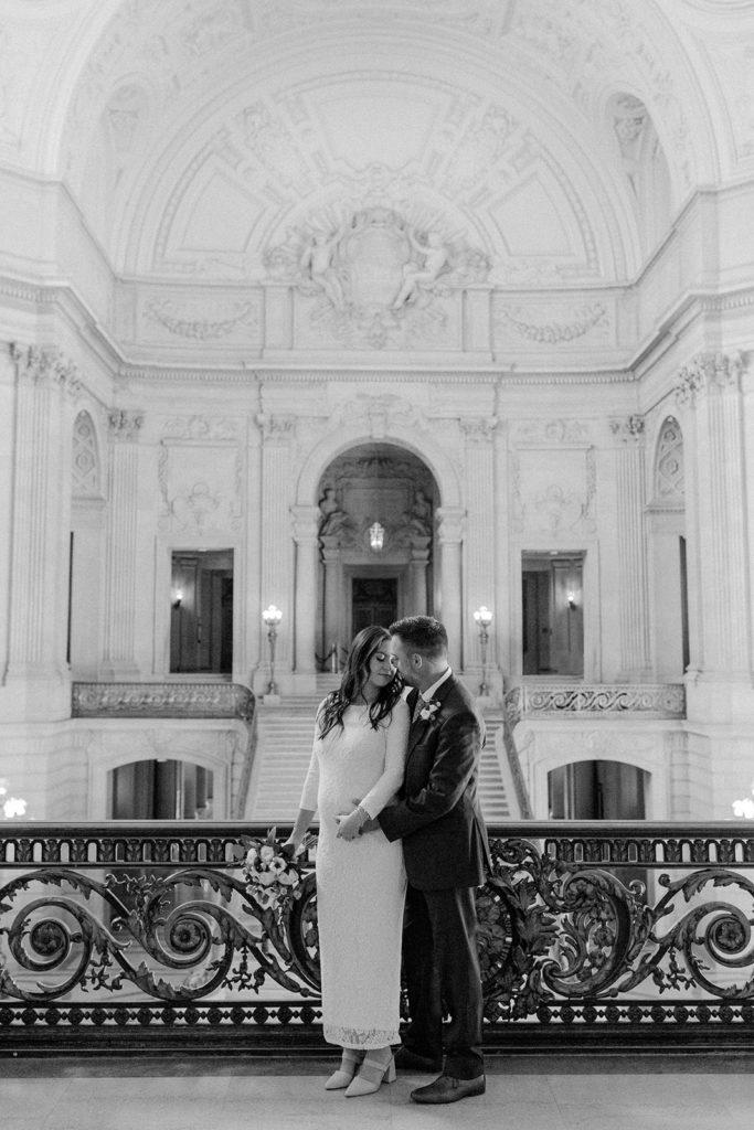 Rachel Christopherson Photographer-SF, San Francisco city hall elopement, san francisco wedding, black and white bride and groom portrait