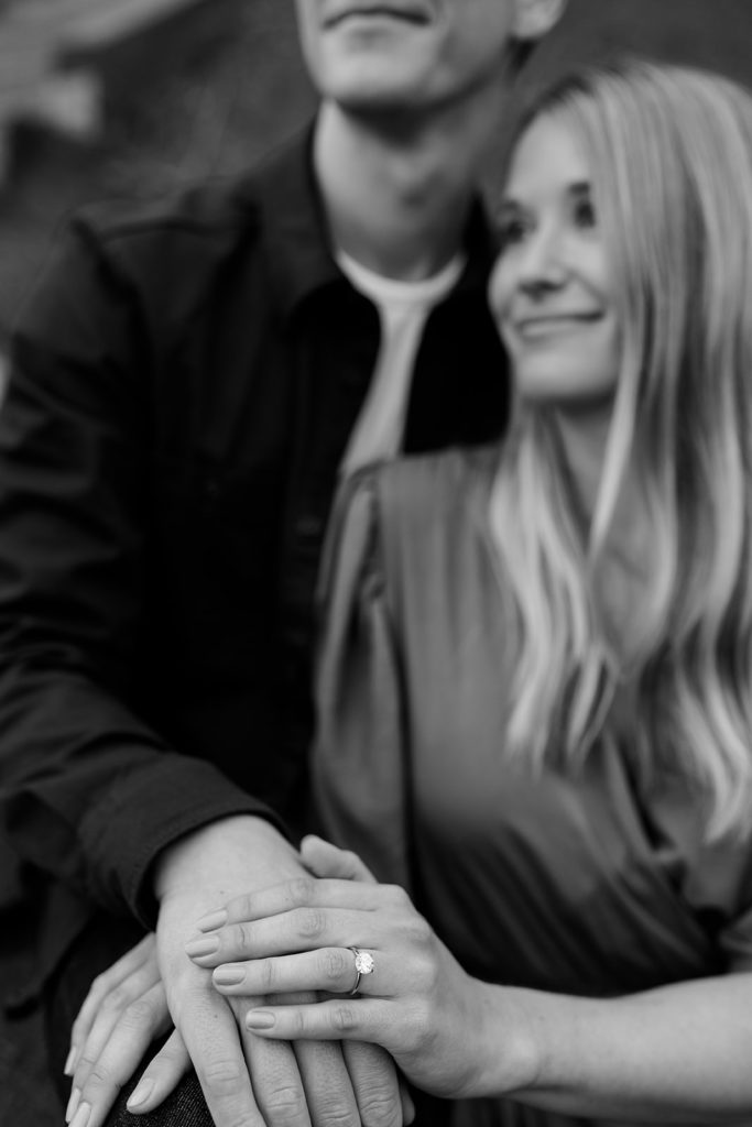 Rachel Christopherson Photography - Engaged couple holding hands, engagement ring photos, kirby cove engagement photos, beach engagement photos, black and white engagement photos