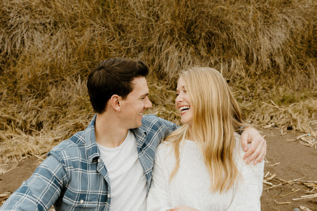 Rachel Christopherson Photography - Engaged couple smiling and laughing, san francisco engagement photos, beach engagement photos