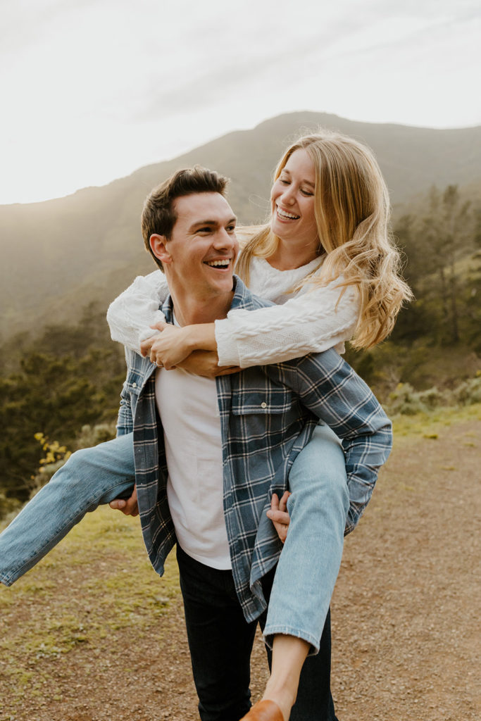 Rachel Christopherson Photography - Engaged couple laughing, candid engagement photos. kirby cove engagement photos