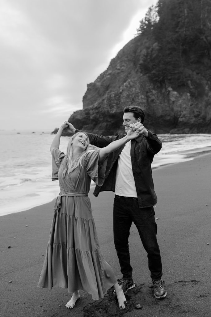 Rachel Christopherson Photography - Engaged couple holding hands on northern california beach , kirby cove engagement photos