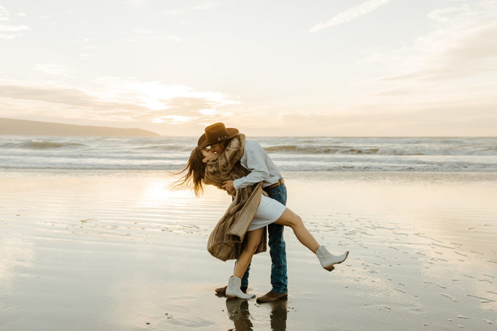 Rachel Christopherson Engagement Photographer-Engaged couple dancing and kissing on beach-San Francisco Engagement Photos, Northern California Engagement Photos, Point Reyes Engagement Photos, Bodega Bay Engagement Photos, Dillon Beach Engagement Photos, Bay Area Engagement Photos