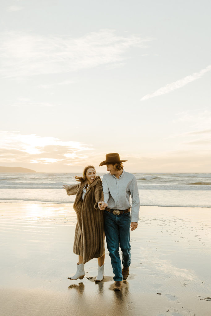 Rachel Christopherson Engagement Photographer-Engaged couple dancing and laughing on beach-San Francisco Engagement Photos, Northern California Engagement Photos, Point Reyes Engagement Photos, Bodega Bay Engagement Photos, Dillon Beach Engagement Photos, Bay Area Engagement Photos