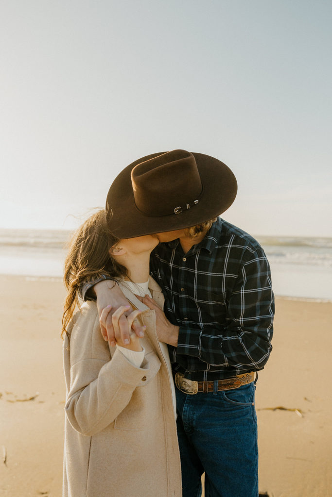 Rachel Christopherson Engagement Photographer-Engaged couple kissing on beach-San Francisco Engagement Photos, Northern California Engagement Photos, Point Reyes Engagement Photos, Bodega Bay Engagement Photos, Dillon Beach Engagement Photos, Bay Area Engagement Photos