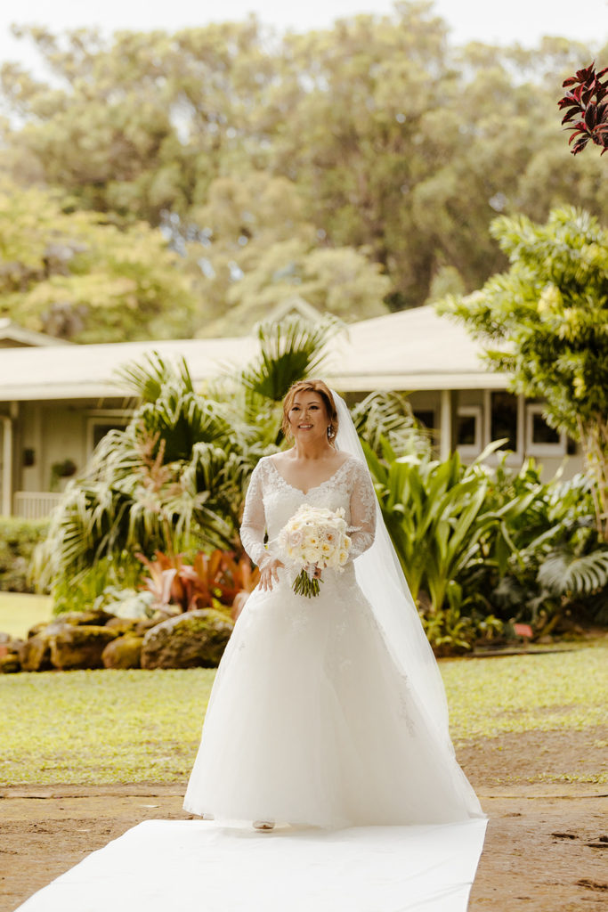 Rachel Christopherson Photography - North Shore Oahu wedding at Sunset Ranch, wedding ceremony photos, bride walking down aisle