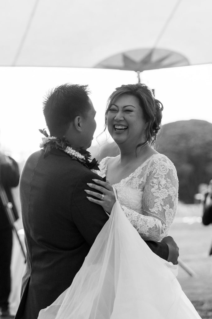 Rachel Christopherson Photography - North Shore Oahu wedding at Sunset Ranch, wedding reception photos, bride and groom first dance, black and white wedding photos