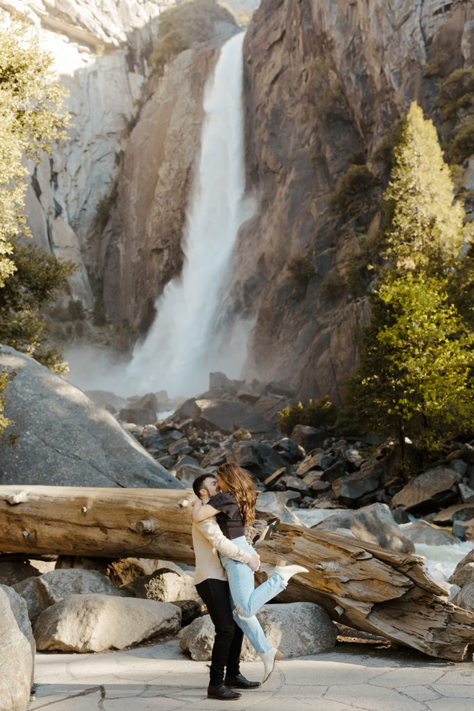 Rachel Christopherson Yosemite Engagement Photographer - Yosemite Valley engagement photos, surprise proposal photos, engaged couple kissing