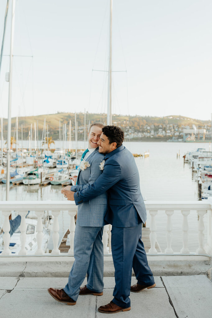 Rachel C Photography - napa wedding photographer, grooms posing on bay area marina