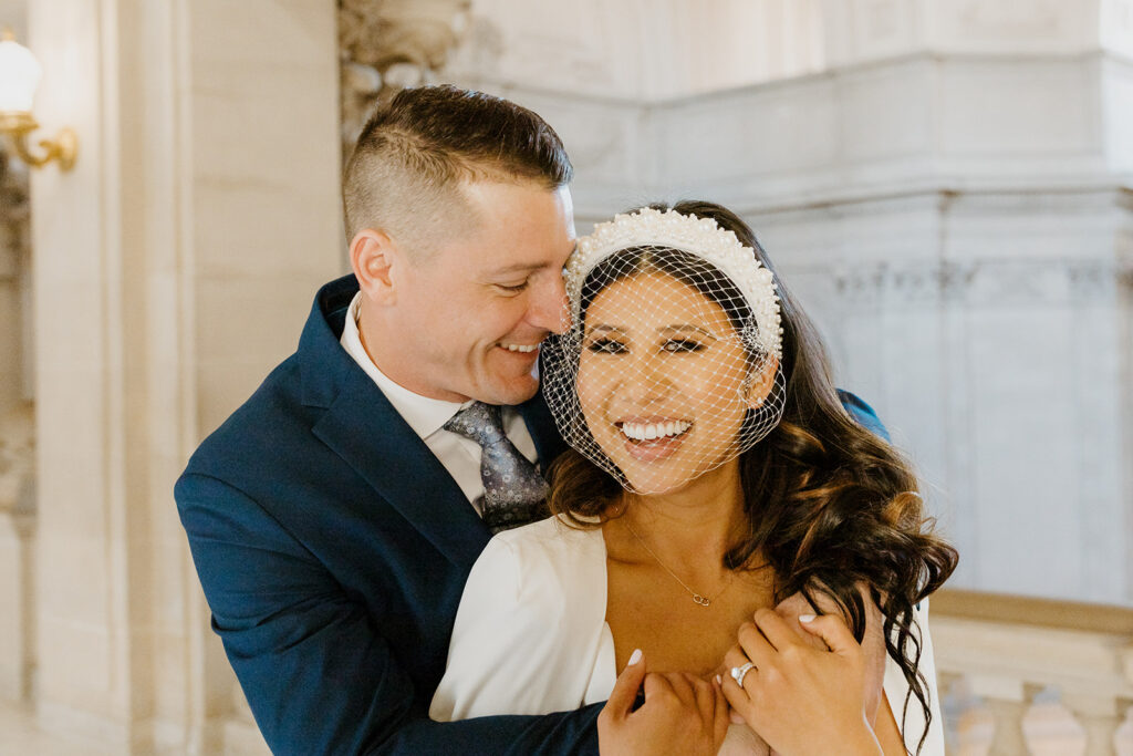 Rachel C Photography - bride and groom laughing, san francisco city hall elopement