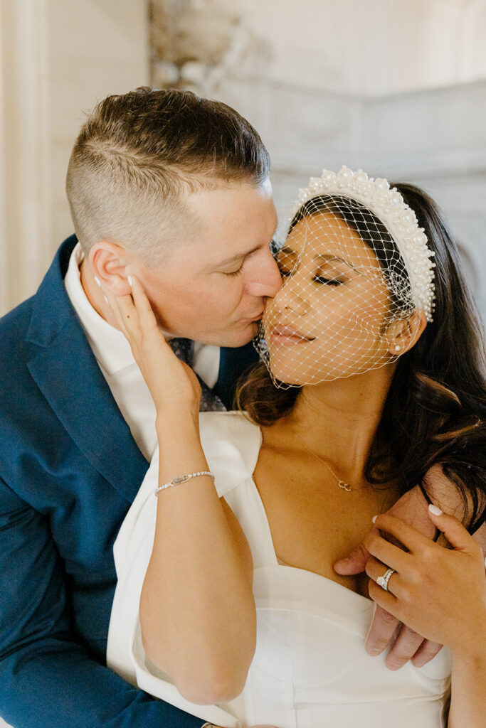 Rachel C Photography - Groom kissing bride's cheek, intimate bay area elopement