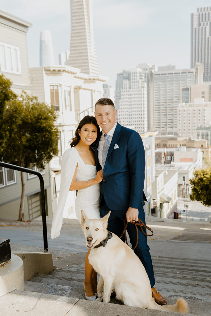 Rachel C Photography - bride and groom with dog, SF city hall elopement