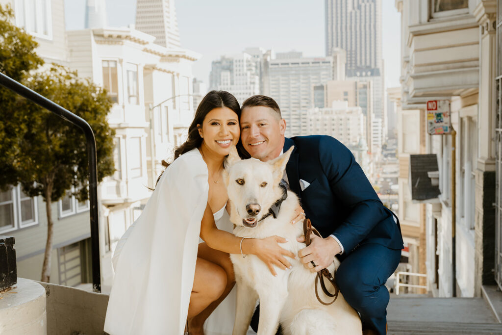 Rachel C Photography - san francisco city hall elopement, bride and groom with dog