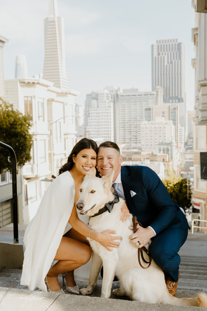 Rachel C Photography - bride and groom with dog, intimate bay area elopement