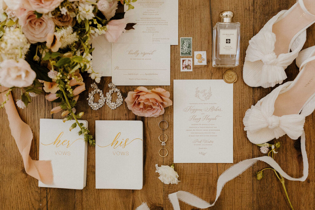 Rachel C Photography - Blush pink wedding details, wedding invitations, bridal look details