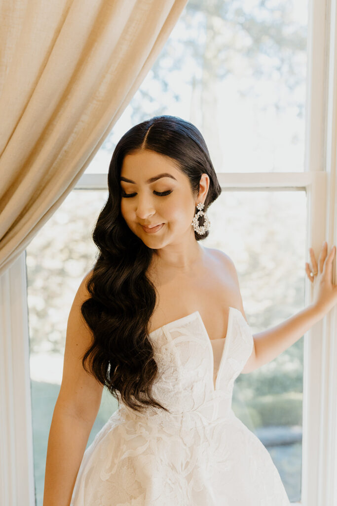 Rachel C Photography - bridal hair and makeup, strapless lace wedding dress