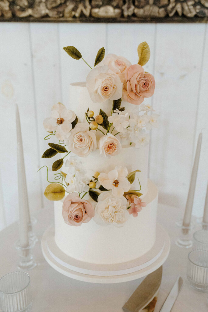 Rachel C Photography - small wedding cake with blush pink flowers