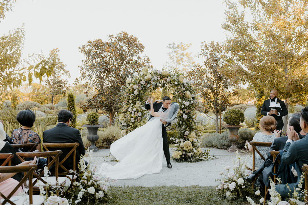 Rachel C Photography - luxury sacramento wedding venue, first kiss after wedding ceremony