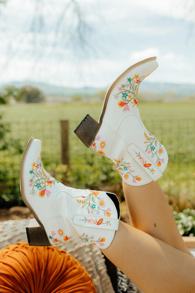 Floral white cowboy boots