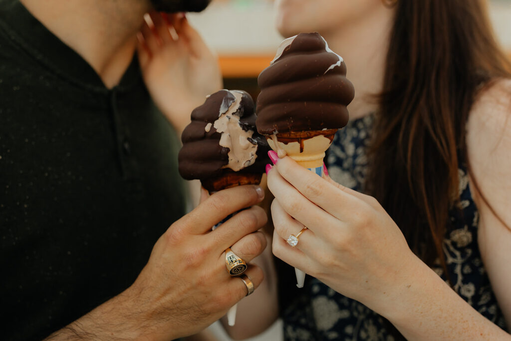 Couple eating ice cream during engagement session