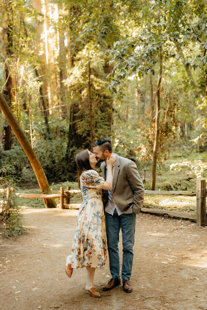 Couple posing during Santa Cruz Redwoods engagement session
