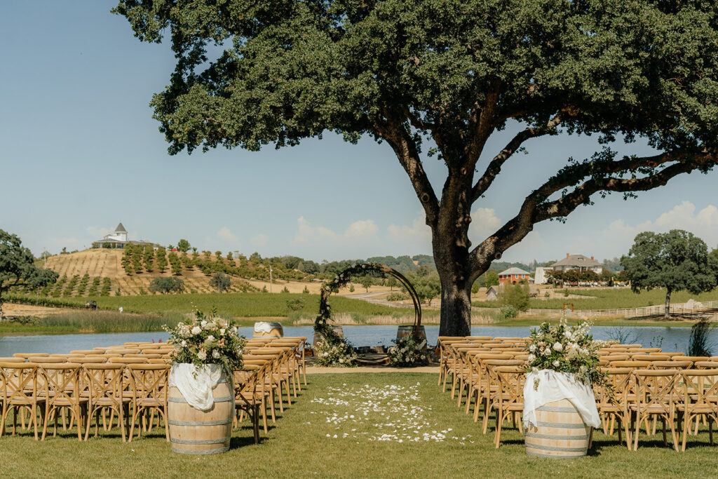 Outdoor wedding ceremony at Saureel Vineyards in Placerville, California