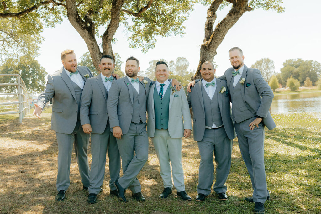 Groom and groomsmen portraits during Saureel Vineyards wedding in Placerville, California