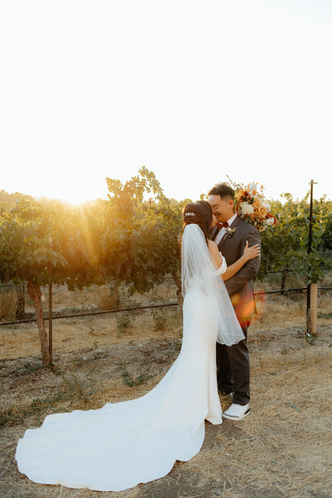 Bride and groom sunset portraits