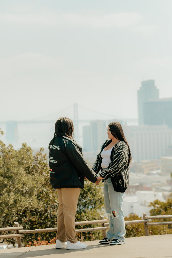 Couples surprise San Francisco proposal at Ina Coolbrith Park