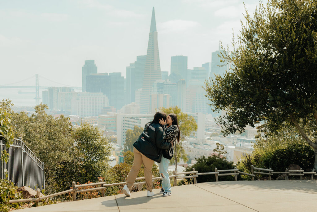 Couples surprise San Francisco proposal at Ina Coolbrith Park