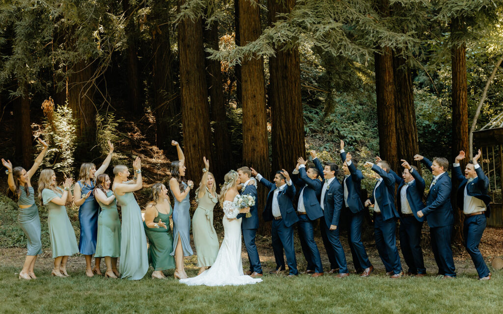 Wedding party photos from a redwood wedding at Nestldown wedding venue