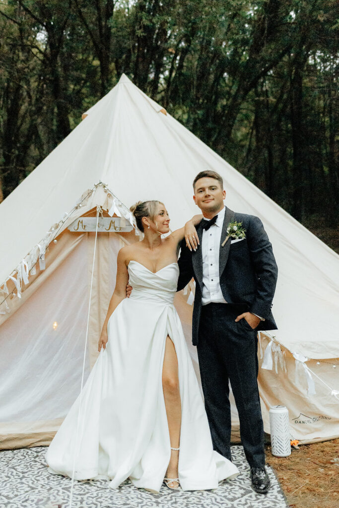 Bride and groom portraits from a glamping wedding weekend at The Ranch at Stoney Creek