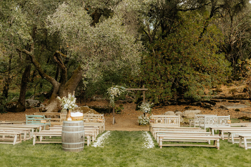 An outdoor ceremony from a glamping wedding weekend at The Ranch at Stoney Creek