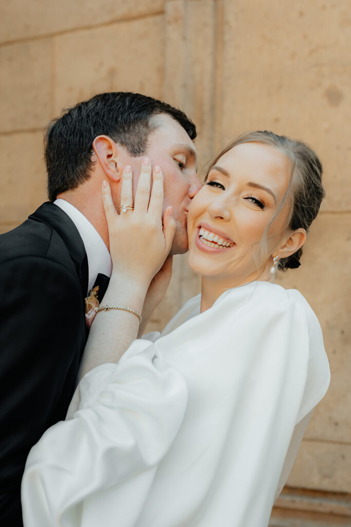 Bride and groom portraits at The Palace of Fine Arts in SF