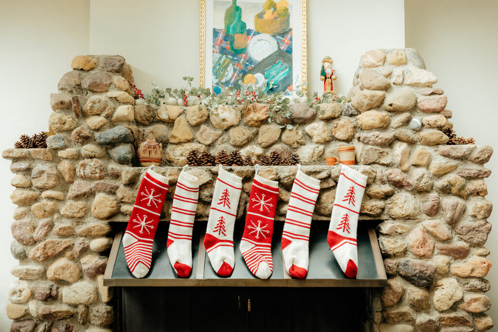 Christmas stockings on a fireplace