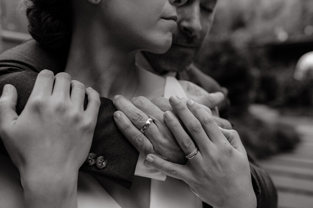 b&w portrait of the newly married couple 