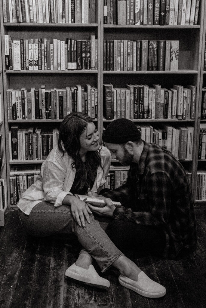 b&w portrait if the newly engaged couple