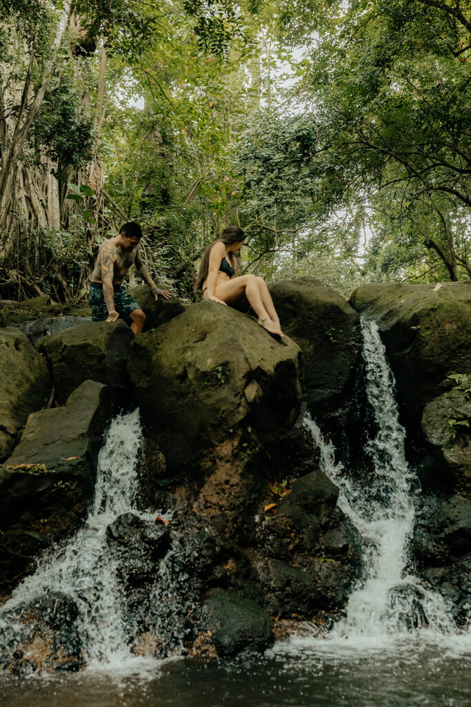 Playful Waterfall Couple Photoshoot on Oahu, HI