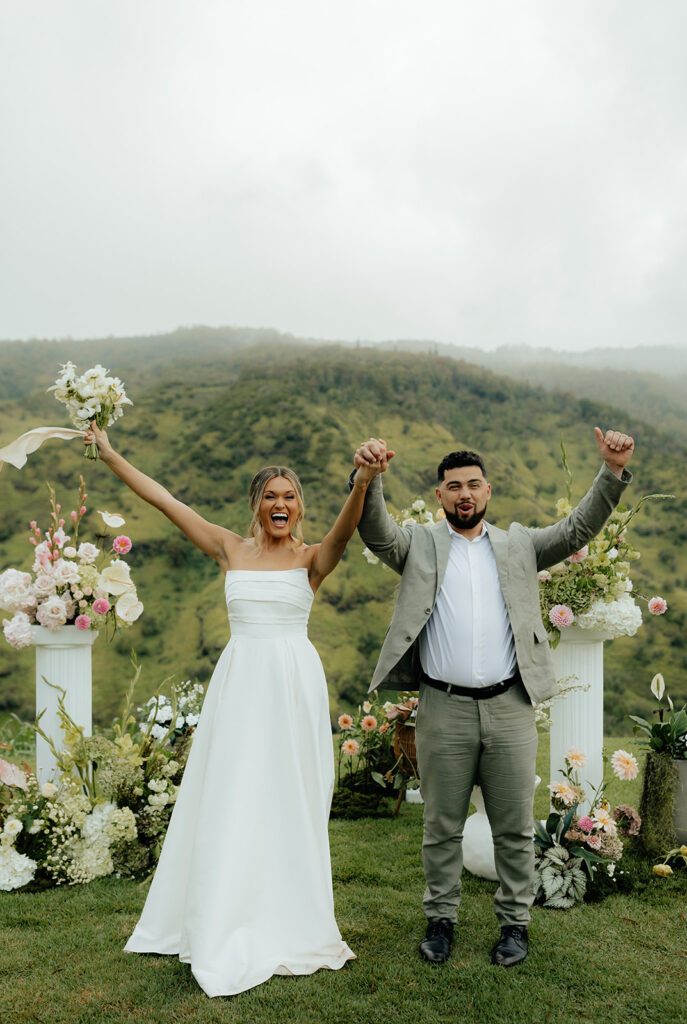 happy couple after their intimate wedding ceremony 