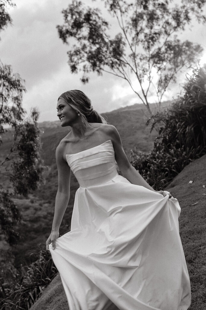 black and white portrait of the bride 