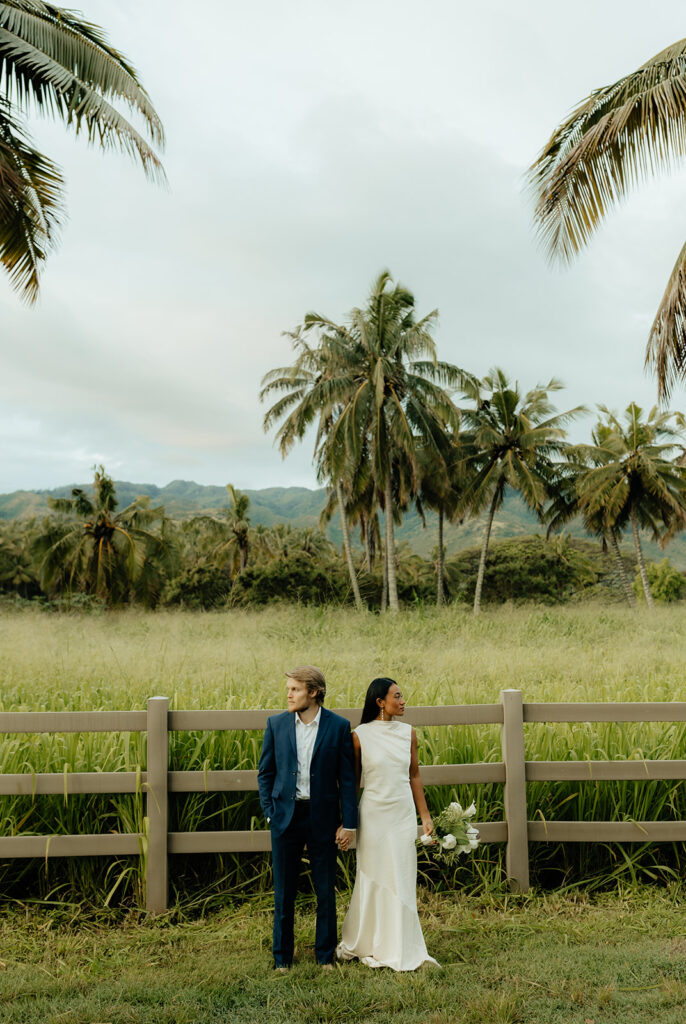 bride and groom holding hands during their elopement session