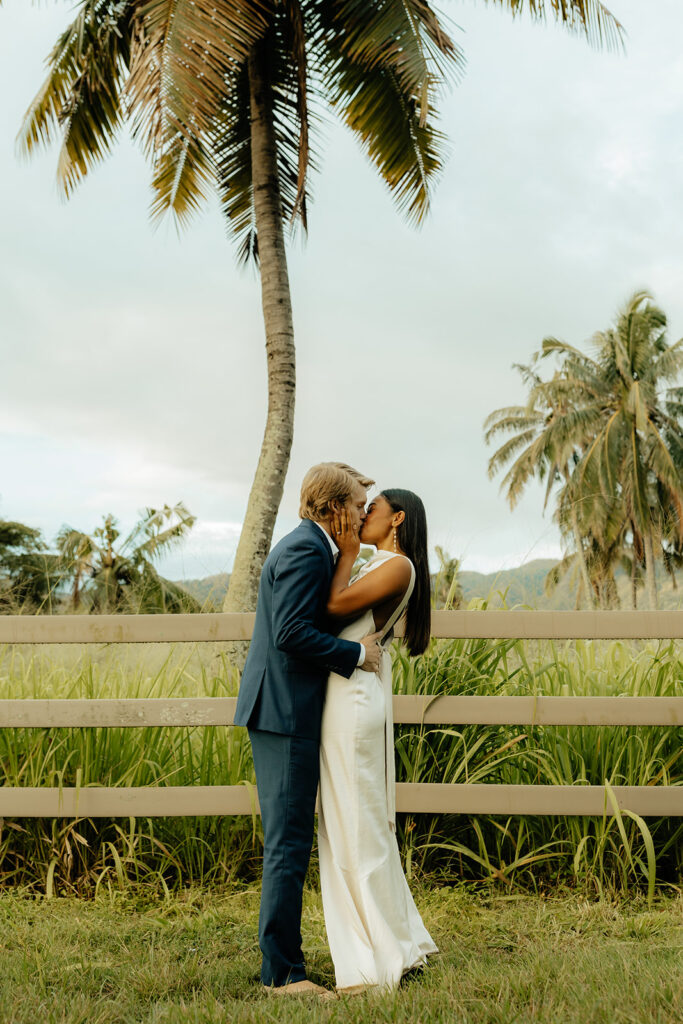 bride and groom kissing 