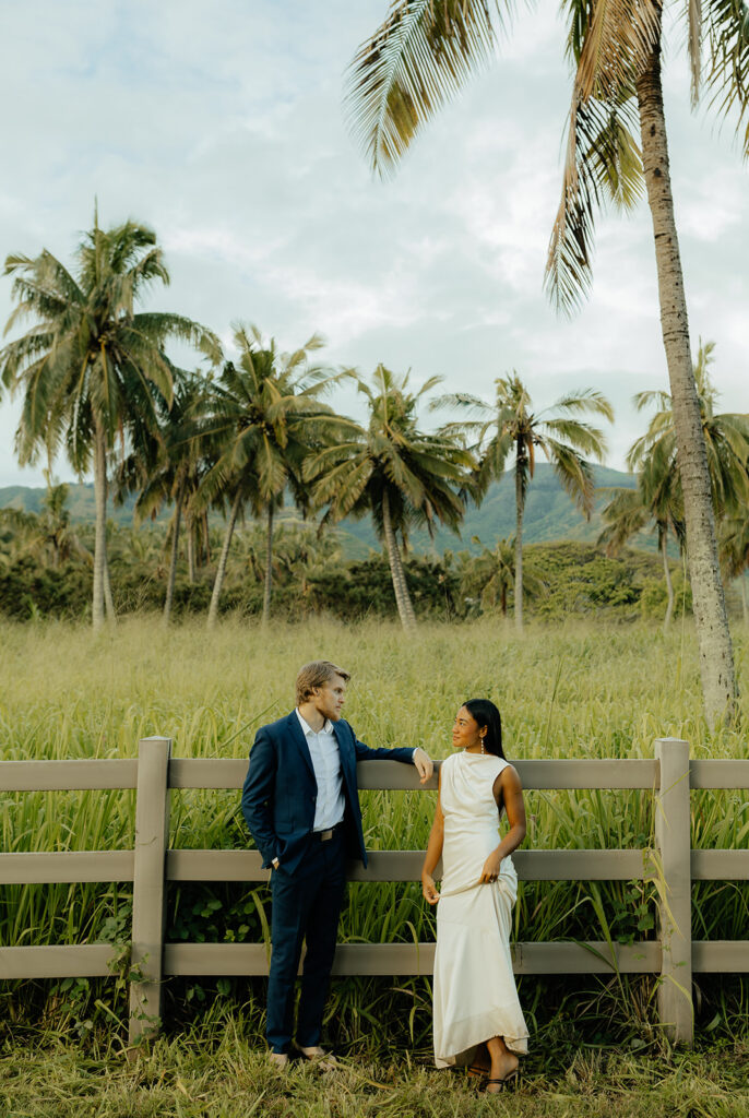 bride and groom looking at each other 